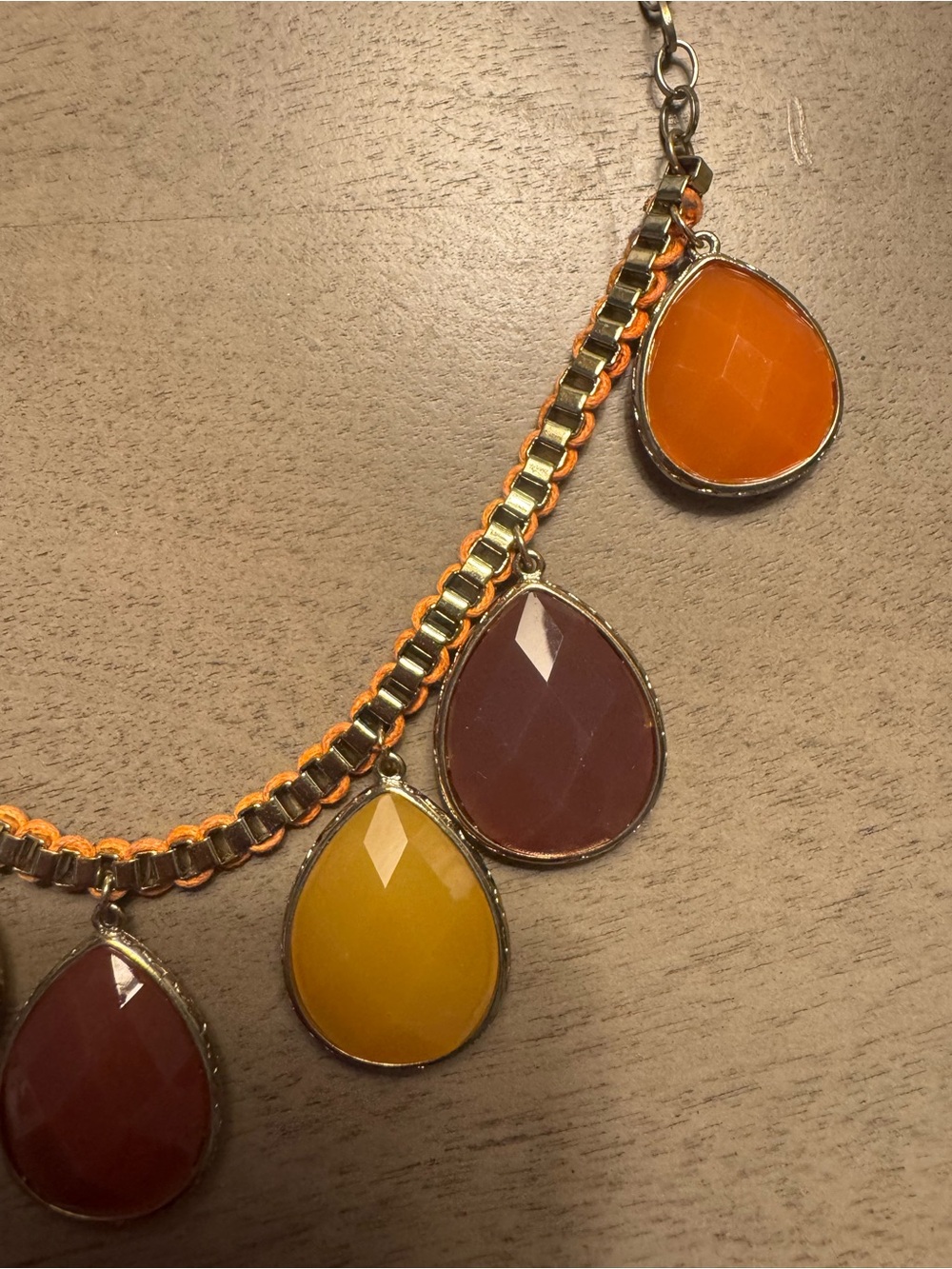 Boho Statement Teardrop Necklace | Orange Mustard Burgundy Gemstone - Picture 3 of 5